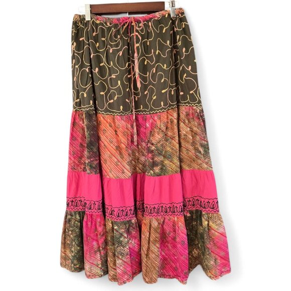Natural Choice Dresses & Skirts - Natural Choice Boho Tiered Maxi Skirt Elastic Waist & Drawstring Free Size
